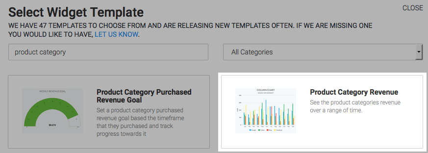 search for the product category revenue report from the template library