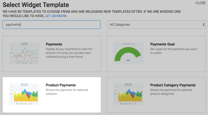 select the product payments template from the template library