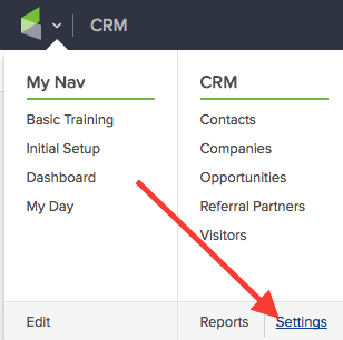 click the infusionsoft icon and then select crm settings