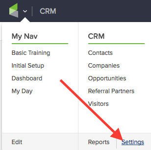 click the Keap icon and then select crm settings