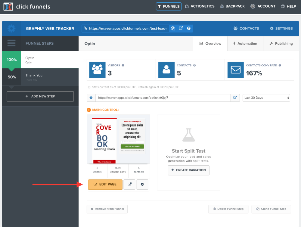 Inside Click Funnels click on "Edit Page"
