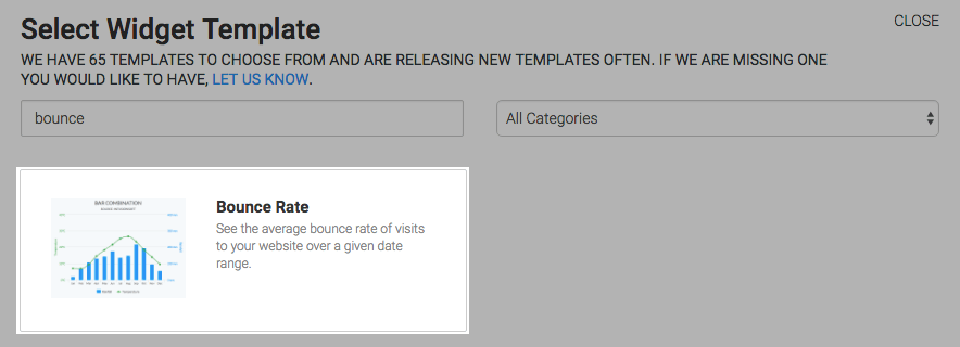 in the template library search for bounce rate. The bounce rate template is highlighted