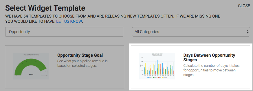 Select the days between opportunity stages template from the template library