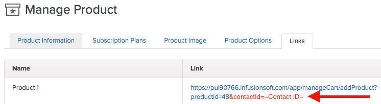 add the contact id to the end of the product link url