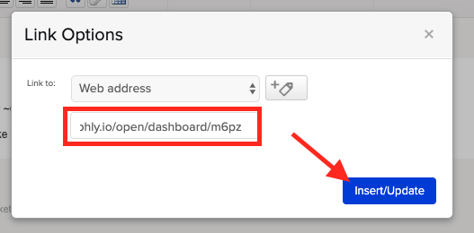 Paste the public URL into the link box in Keap and click "Save". This is the link for your Dashboard Emails