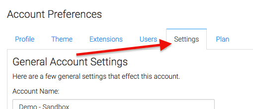 Click on the Settings tab under the account preferences.