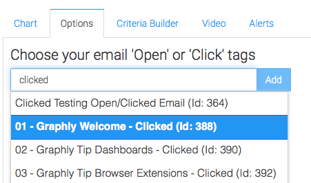 This report is displayed as a Heat Map. Go to the "Options" tab. First, choose all of your open or click tags that you wish to measure for email engagement.