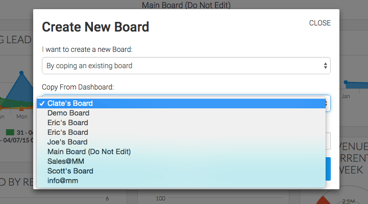 select the dashboard you would like to copy from the new dropdown that appears