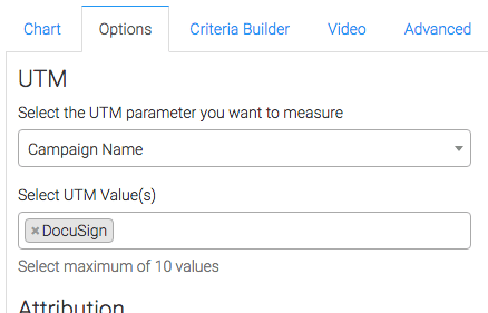 Select the UTM parameter you want to measure and select the utm value you want to track.