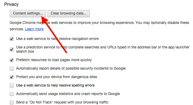 Now click "Content Settings" to get to the clear cookies options