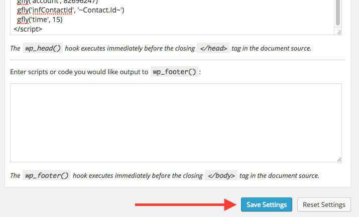 Arrow pointing to Save Settings at the bottom of the page.