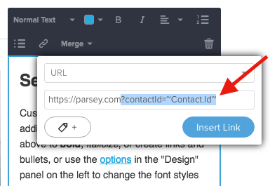 adding the contactid merge field to the thank you url in the email builder