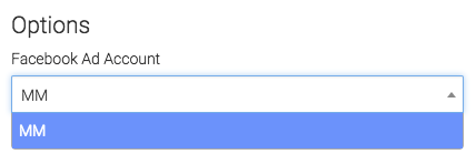 Under options you can select facebook ad account MM