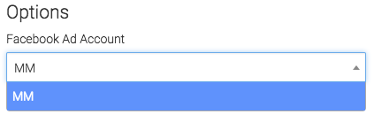 Now let's go to the "Options" tab. First we need to select the Facebook account which we want to pull from.