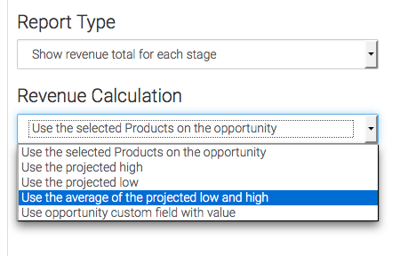 You can base revenue on the Projected High or Low, Use the Average between the High and Low, or use an Opportunity Custom Field where you are storing a value.