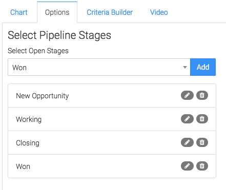 select the open stages you would like to add to the report