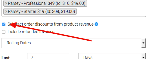Checkbox for subtracting discounts checked.
