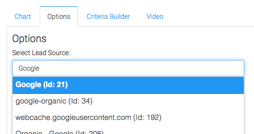 Navigate over to the "Option" tab. Then select the lead source you want to track.