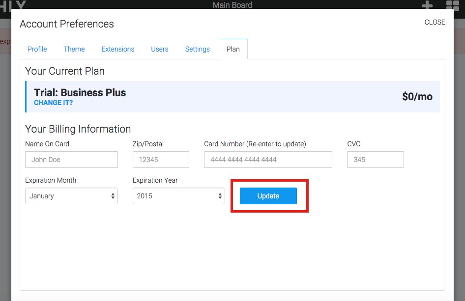 Once all of your card information is added select "Update" to save the configuration.