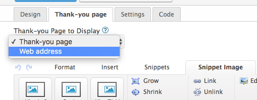 Next, click on the "Thank-you" page tab and change the dropdown menu to Web Address. For landing pages