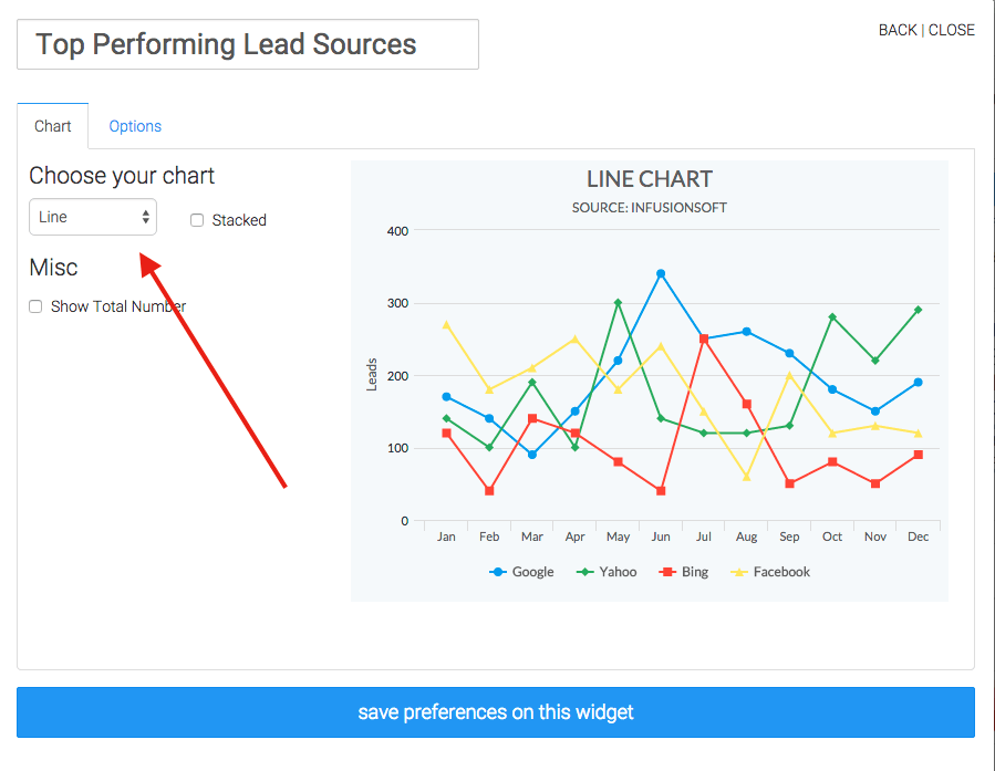 choose a display type from the dropdown