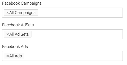 Next we can narrow our results by looking at specific campaigns, adsets, and ads. For the Facebook Impressions and reach report.