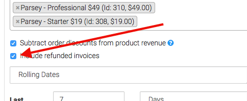 include refunded invoices box checked.