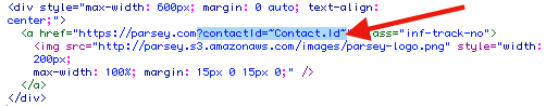 adding the contactid merge field to the thank you url in the code email builder