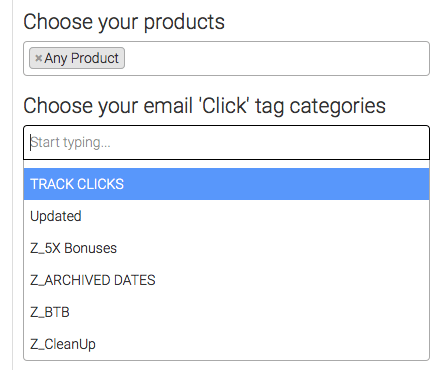 Select the Click Tag category from Keap.