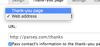 If you choose to use Infusionsoft's thank-you page instead of your own, change the dropdown menu back to Thank-you page.