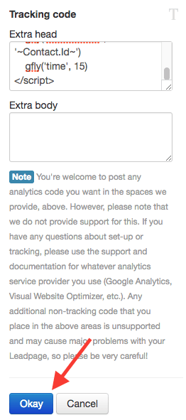 paste the graphly tracking script in the extra head section and click save at the bottom