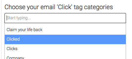 Next, select the tag category in Infusionsoft that houses our click tags. This helps Graphly loop through the data more quickly so that you get a snappy widget.