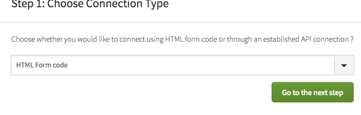 Choose HTML Form code from the drop down menu and click Go to the next step