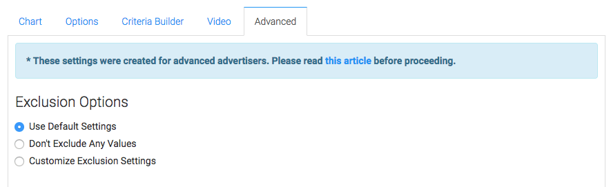 Lastly, this report also has an "Advanced" tab for seasoned advertisers who really want to customize the logic of how top results or bottom results are calculated. Most users will choose "Use Default Settings".