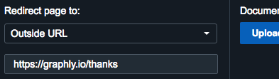 Change the dropdown to Outside URL and paste in your Thank-you page URL