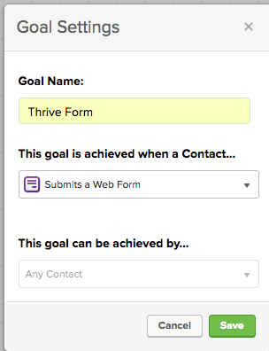 In Infusionsoft's campaign builder, drag a goal onto the canvas and click save