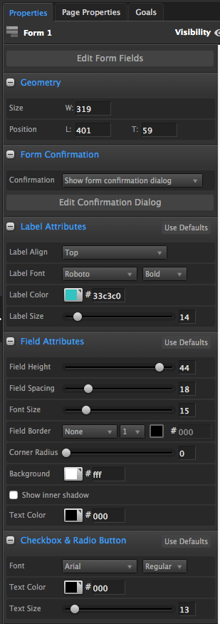 form properties.