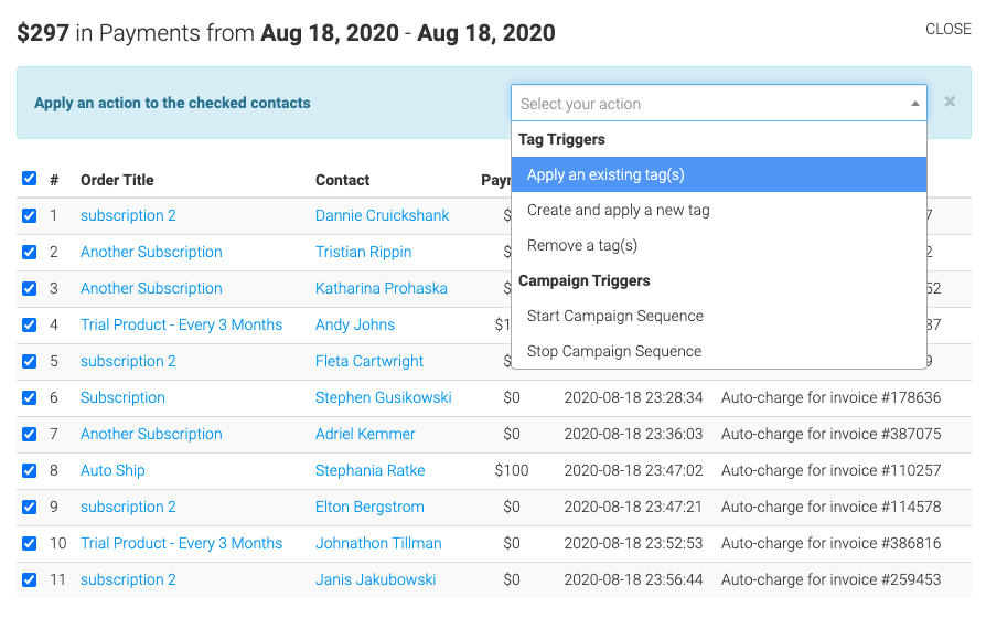 drop-down options after selecting record