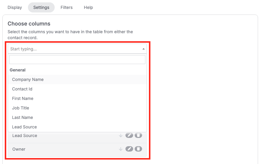 How to set up the Contact Table Report | Graphly