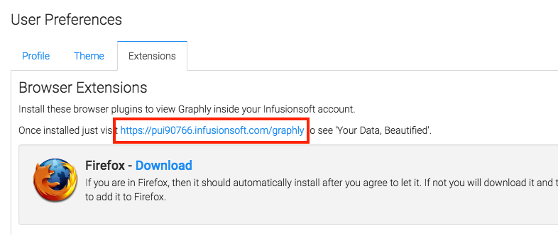 Once you've installed the Graphly Browser Extension on either Firefox or Chrome, click on the shown link to see your data beautified